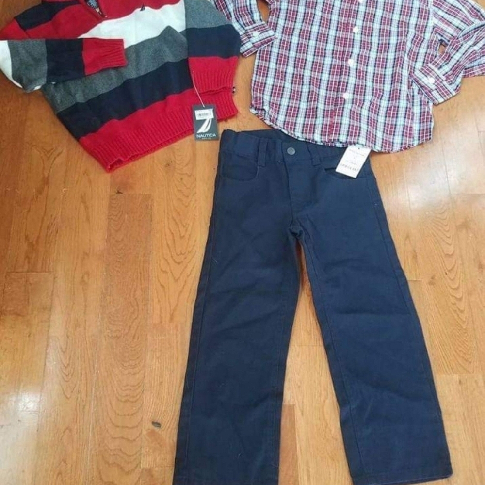 BOYS SIZE 4, NEW WITH TAGS, MACY'S, NAUTICA, 3PC SWEATER, BUTTONDOWN Set